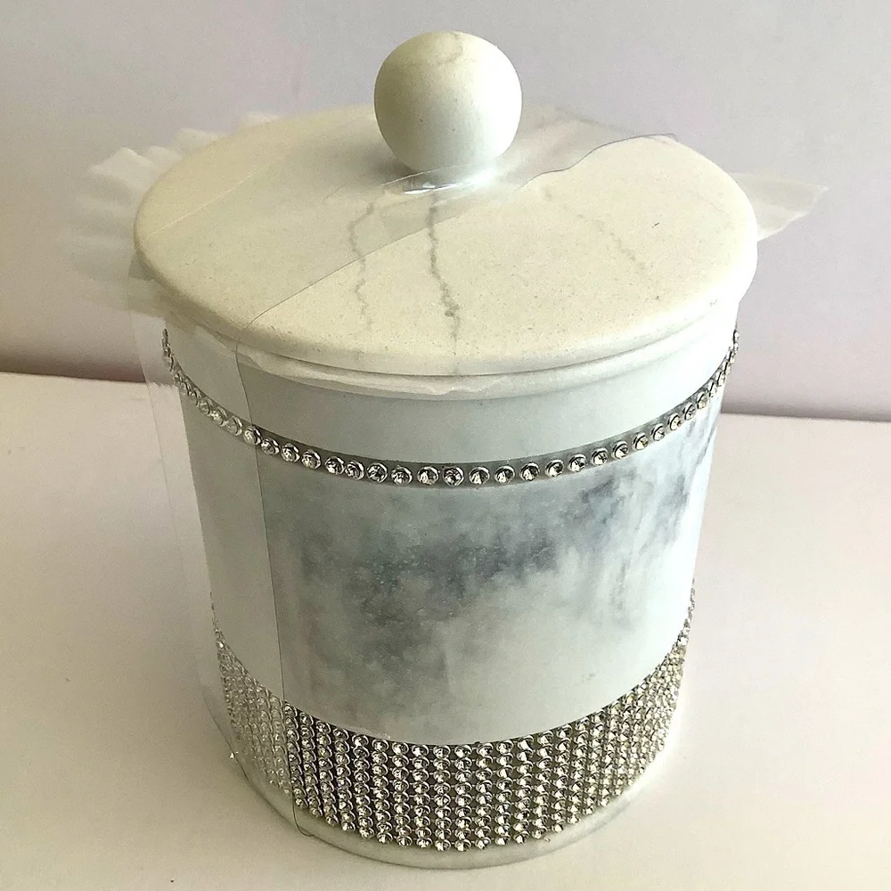 Bella Lux Bathroom Vanity Faux Marble Rhinestone Container New